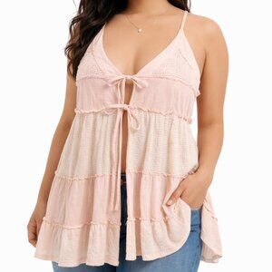 POL Soft Coral Waffle Knit Tie-Front Top/Vest | Size M